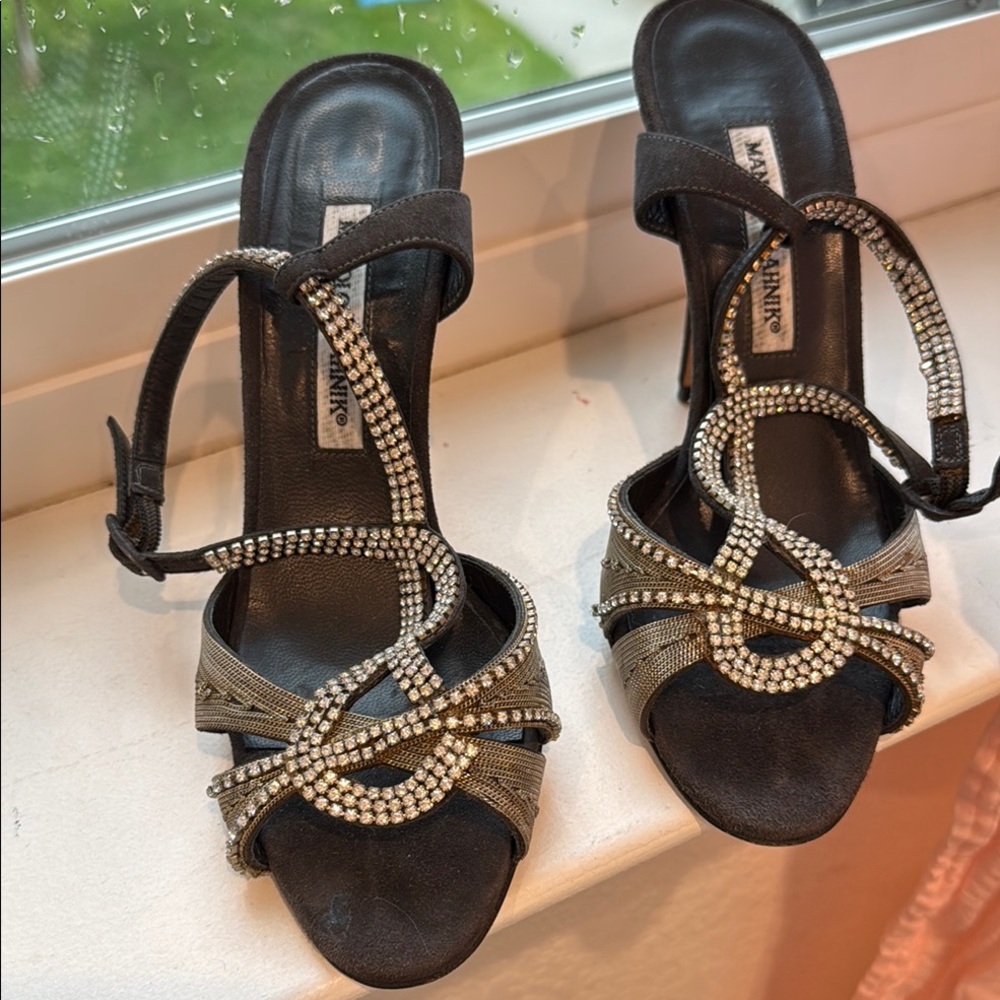 Manolo Blahnik Black and Silver with Swarvoski Embellishments